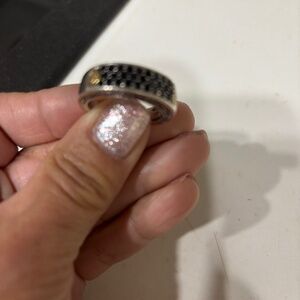 18K Yellow Gold Sterling Silver Effy Ring with 3 Row Black Sapphire Pave’Ring